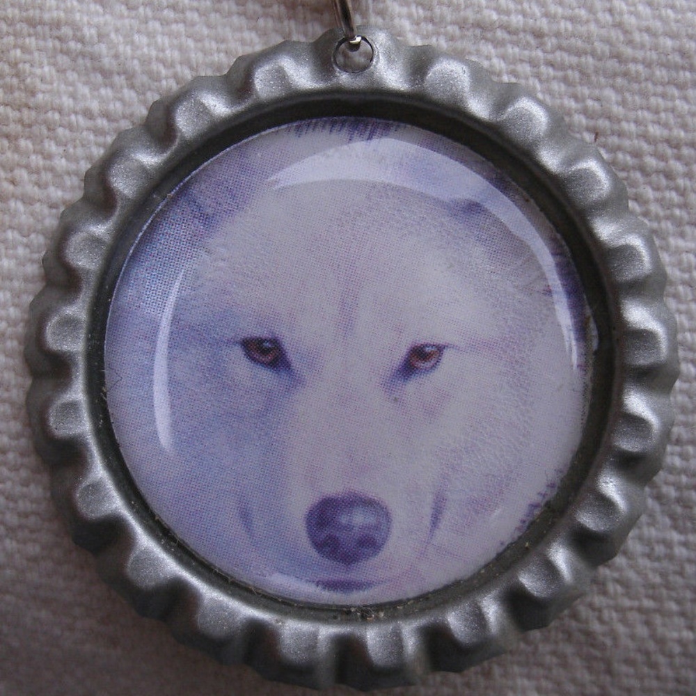 White Wolf Face Necklace